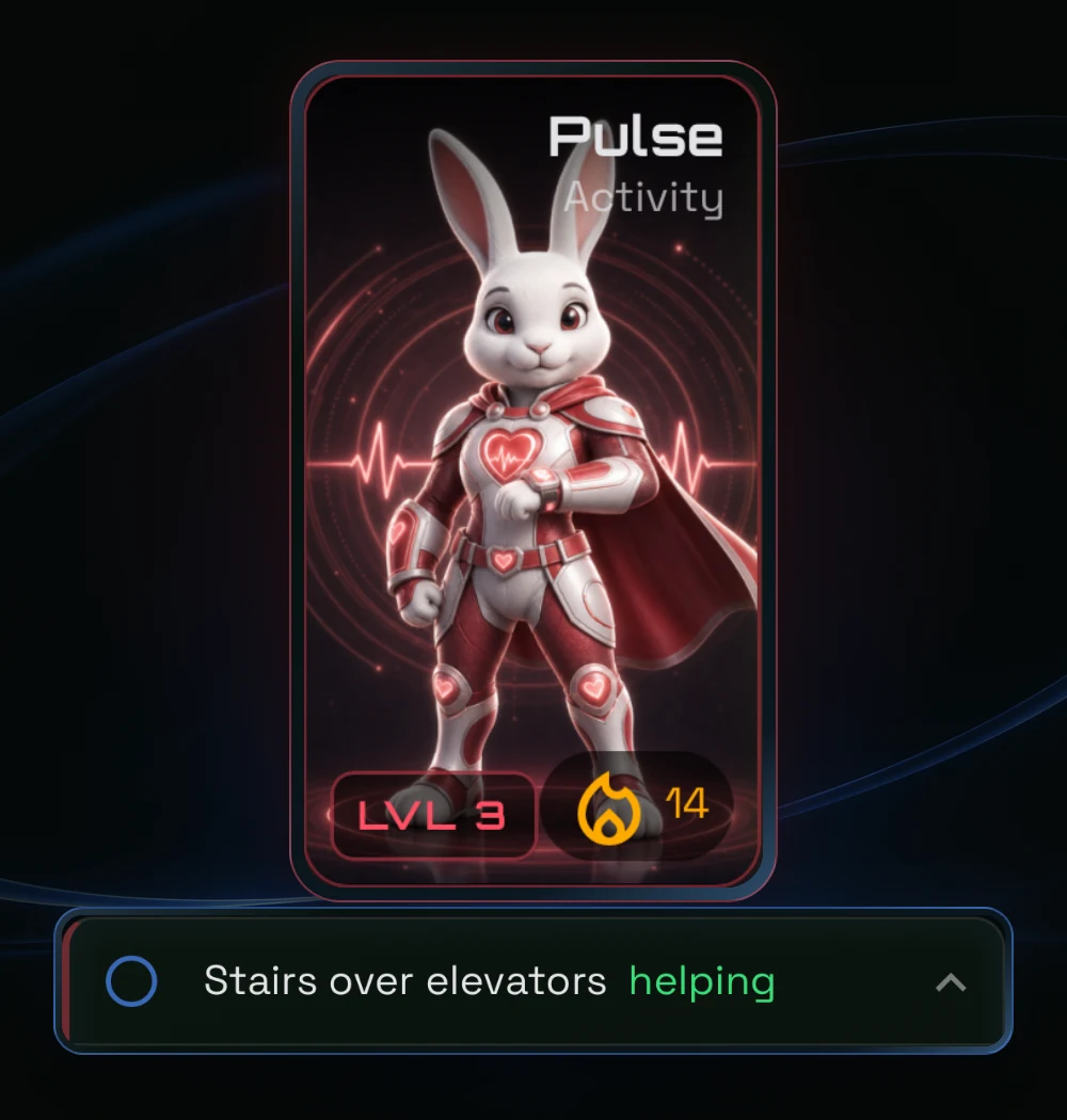 Pulse's Activity companion card with a stairs-over-elevators quest.