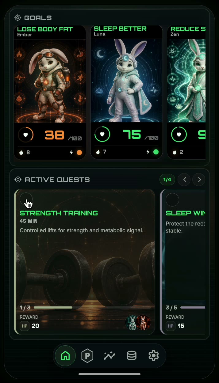 PROTOGEN app — goals and daily quests